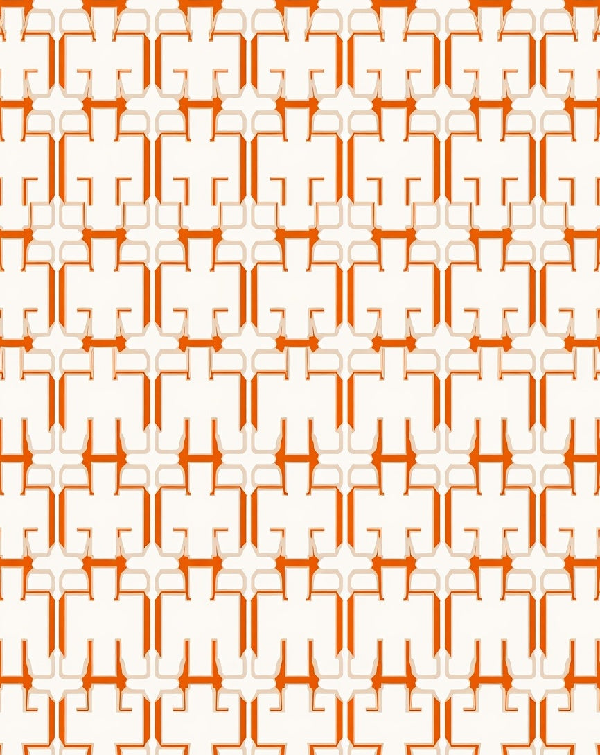 Orange Beige Geometric Interlocking Pattern Rug