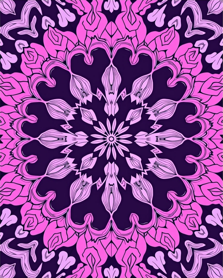 Mandala Pink Floral Symmetric Design Rug