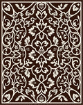 Ornate Brown Cream Leafy Scrollwork Rug