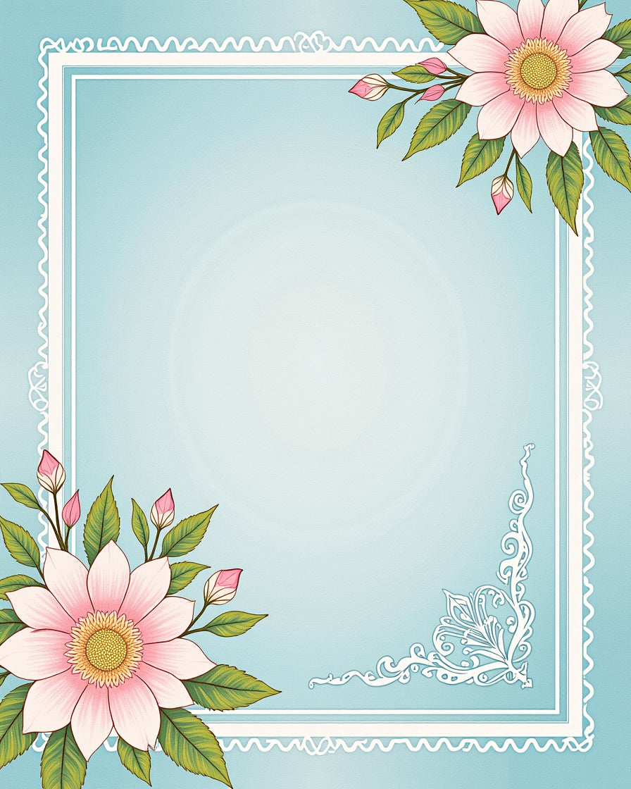 Floral Pastel Blue Decorative Frame Rug