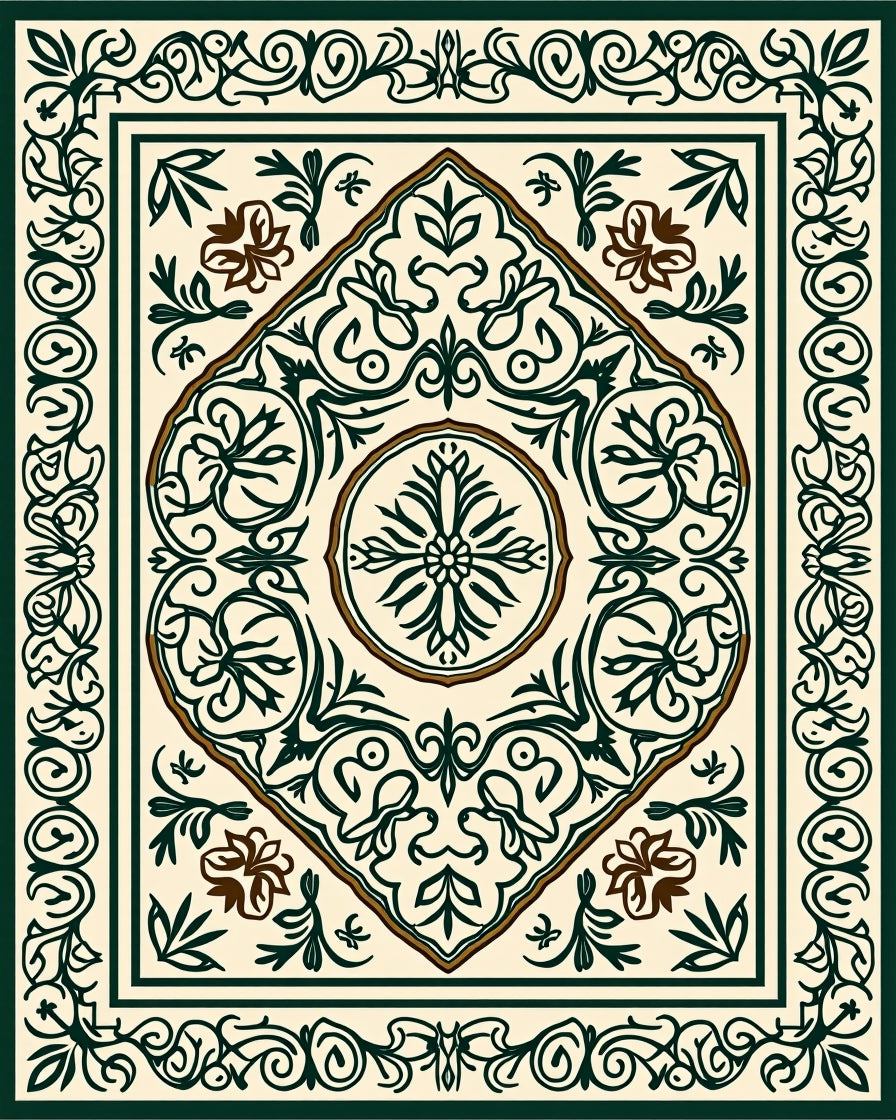 Classic Ivory Green Floral Scroll Rug