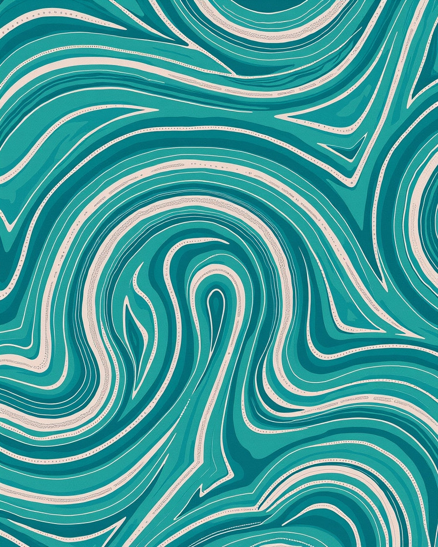 Teal Cream Swirl Pattern Rug