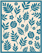 Teal Leafy Floral Pattern Rug