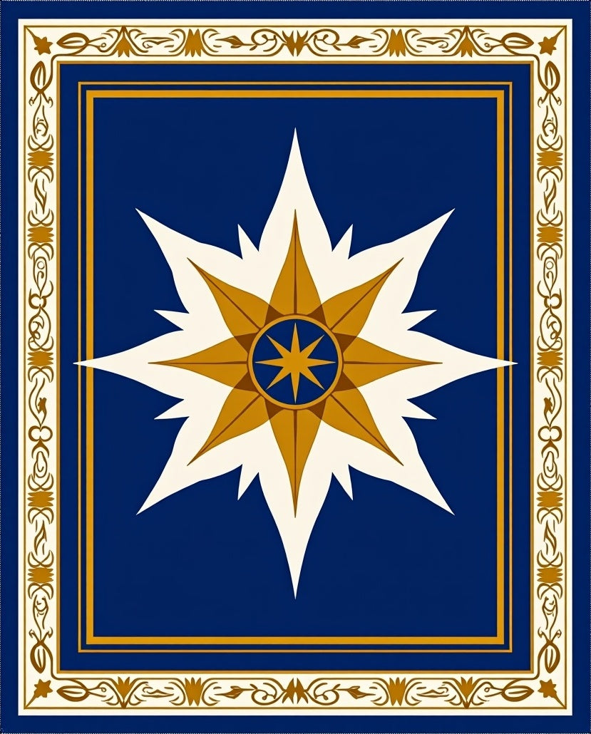 Golden Starburst On Royal Blue Border Rug