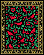 Red Birds with Red Flowers Black Background Rug