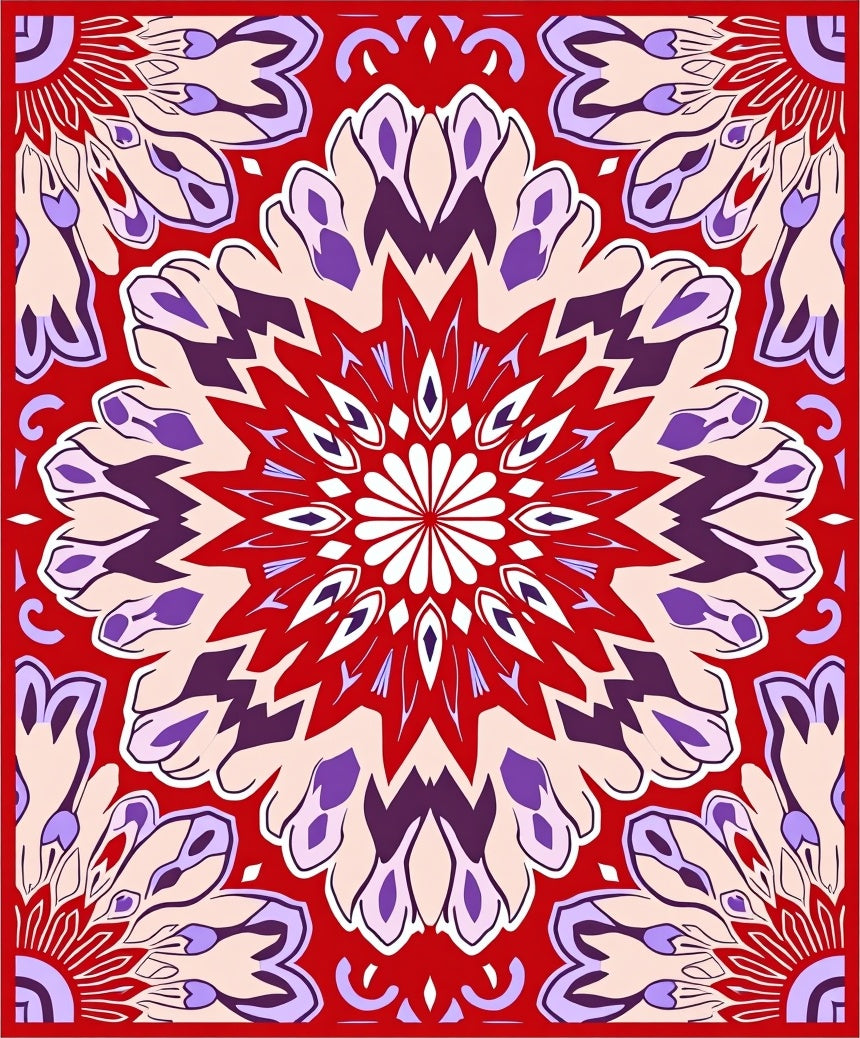 Red Floral Mandala Pattern Rug