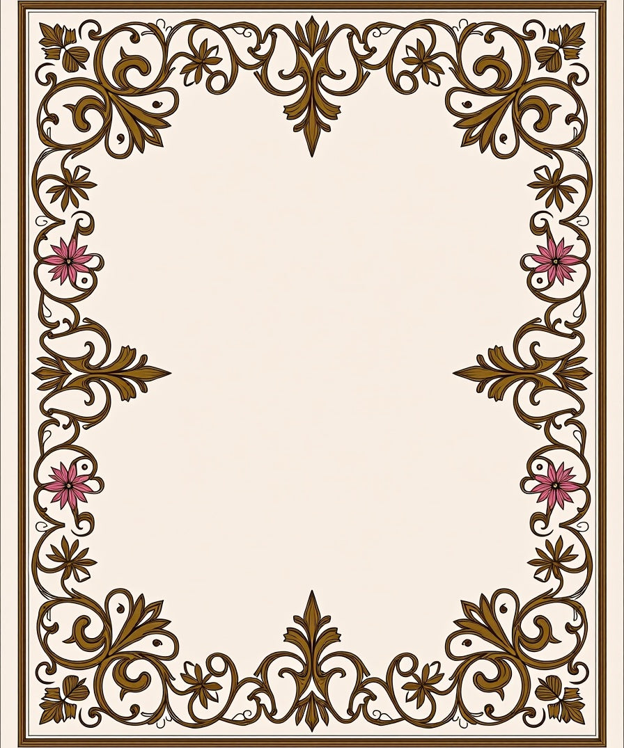 Intricate Floral Scroll Border Design Rug