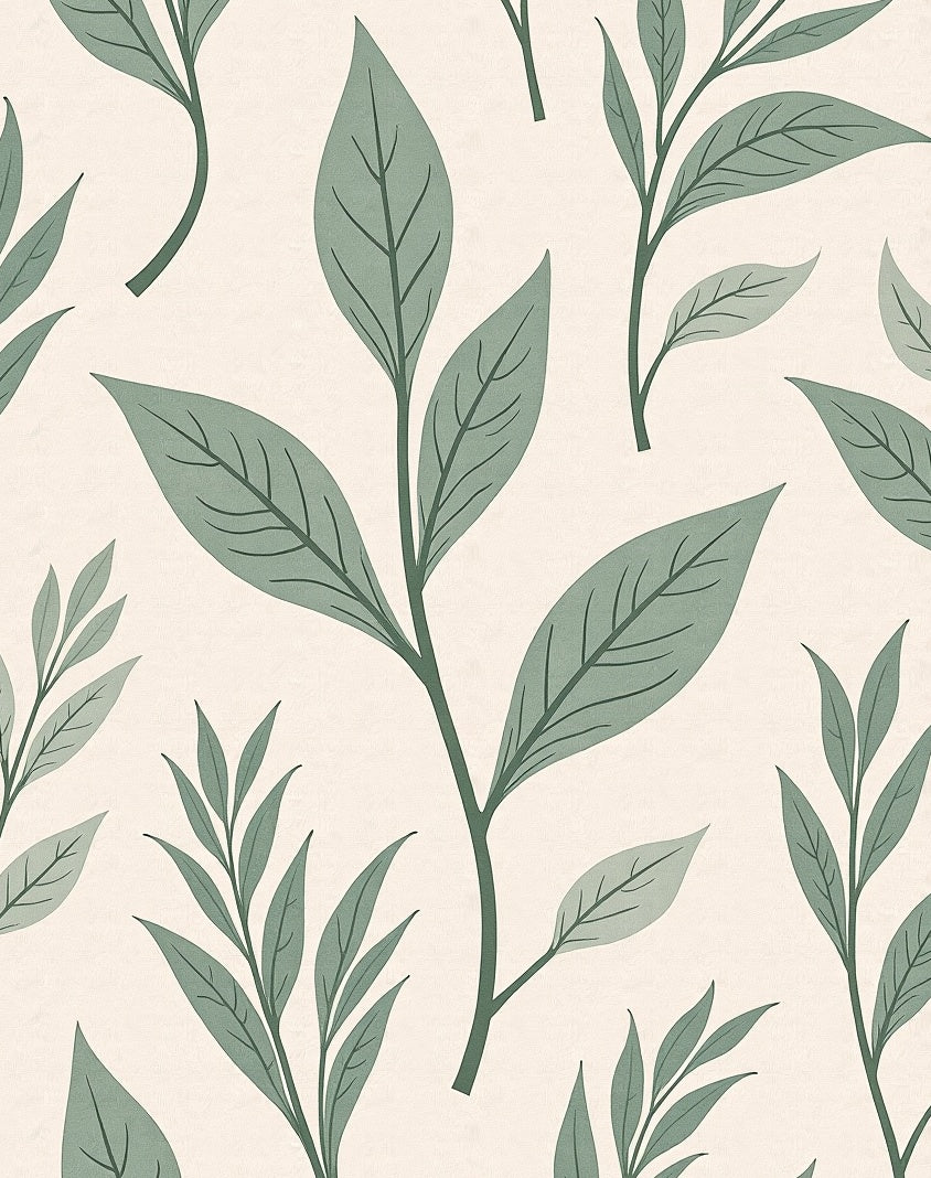 Green Leaf Pattern Print Rug