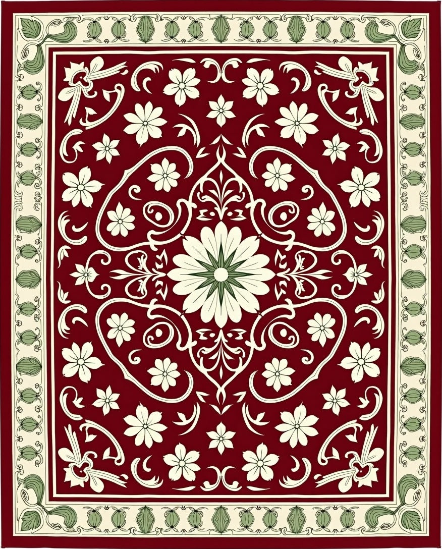 Ornate Floral Vine Inspired Medallion Rug