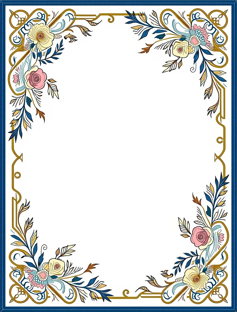 Art Nouveau Floral Golden Blue Border Rug