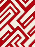 Bold Red White Geometric Maze Pattern Rug