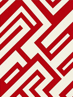 Bold Red White Geometric Maze Pattern Rug