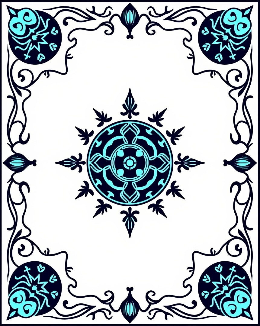 Navy And Teal Mandala Floral Rug