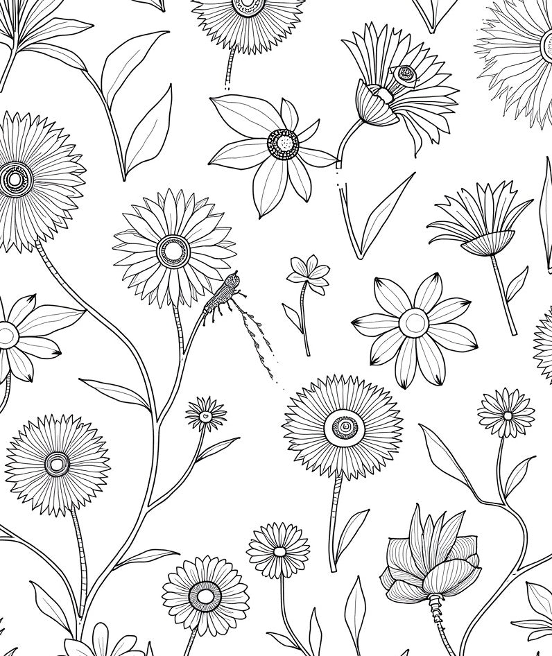 Floral Insect Outline Pattern Rug