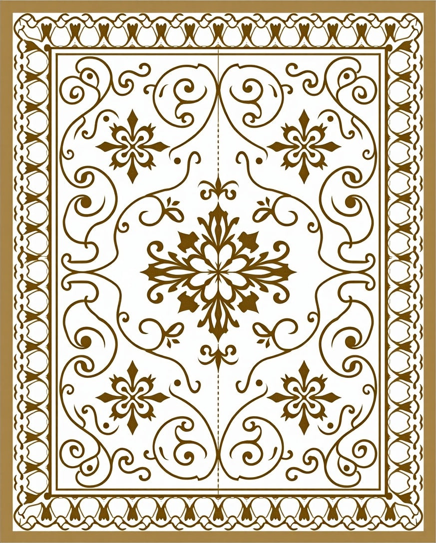 Classic Brown Floral Scroll Pattern Rug