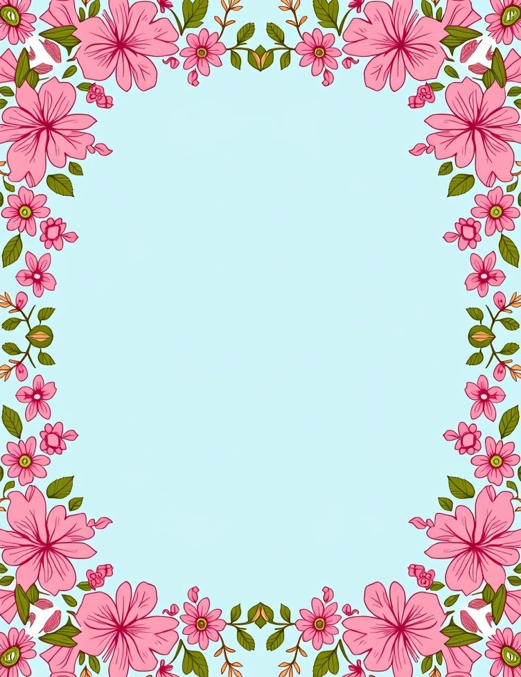 Pink Floral Bloom Border Rug