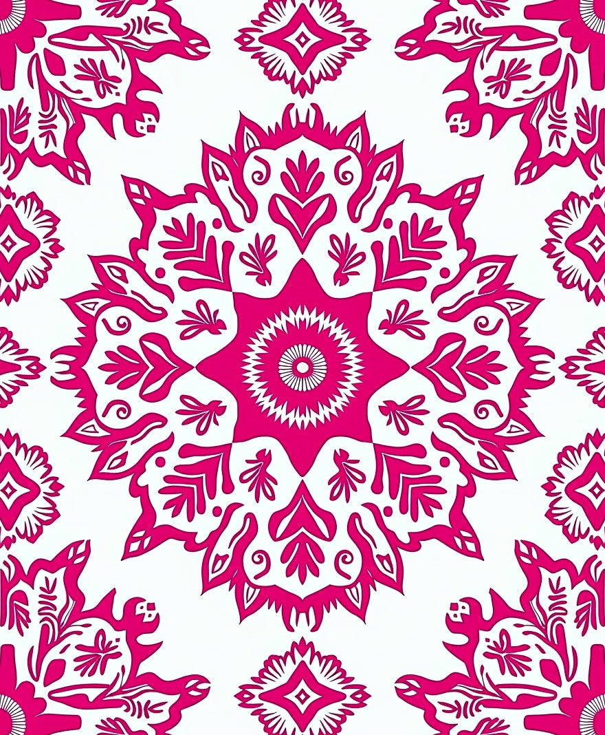 Vibrant Folk Floral Mandala Pattern Rug