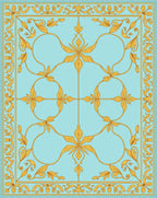 Aqua and Gold Floral Scroll Rug