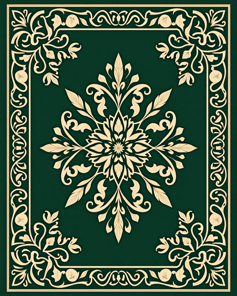 Ornate Floral Swirls Green-Gold Rug