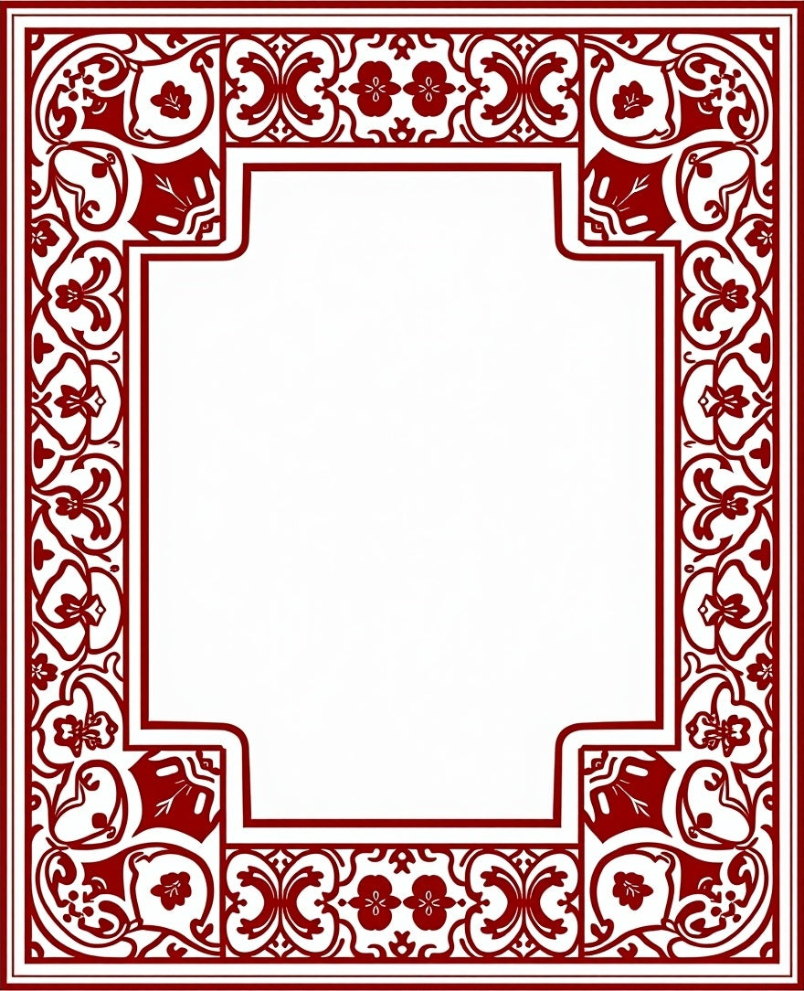 Elegant Red Floral Scroll Border Rug