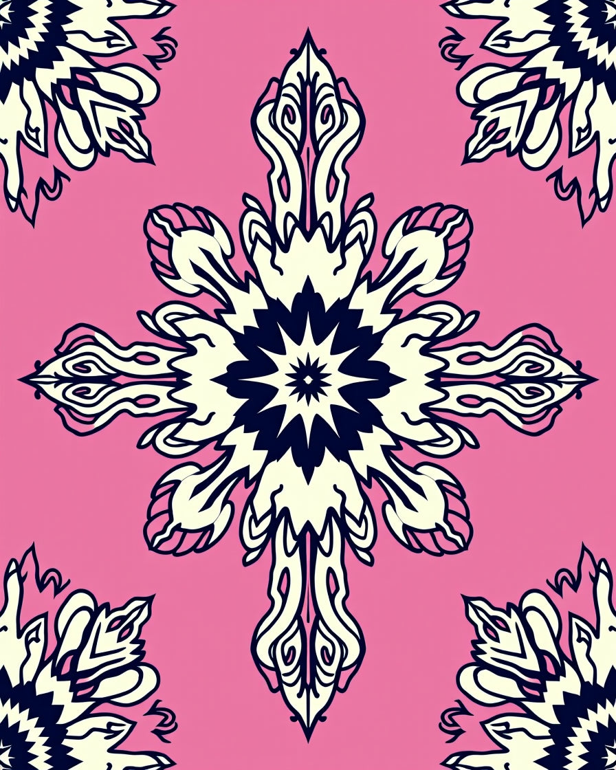 Pink Floral Snowflake Pattern Rug