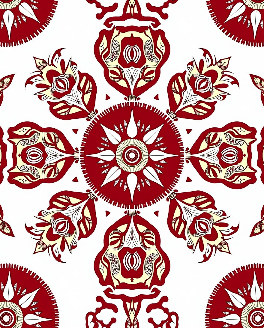 Red Yellow Floral Mandala Design Rug
