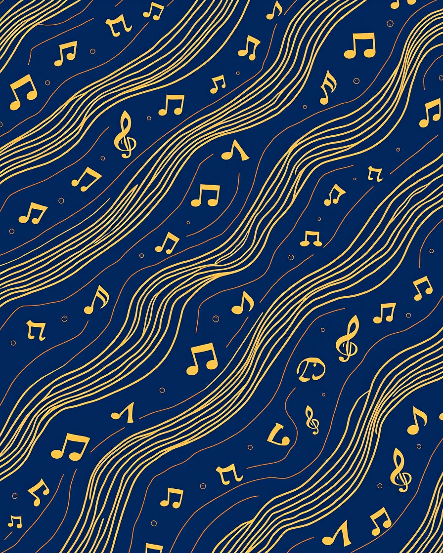 Golden Musical Notes Wavy Pattern Rug