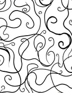 Black White Swirling Vine Pattern Rug