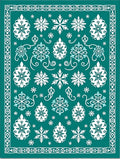 Teal Snowflake Medallion Border Rug