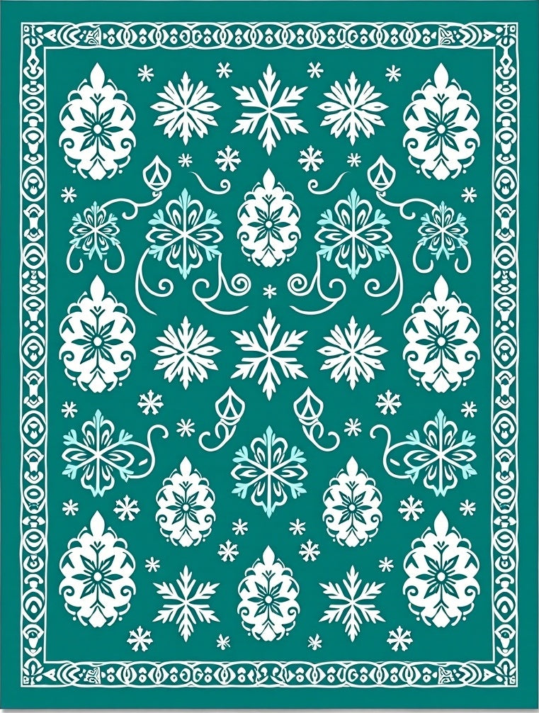 Teal Snowflake Medallion Border Rug