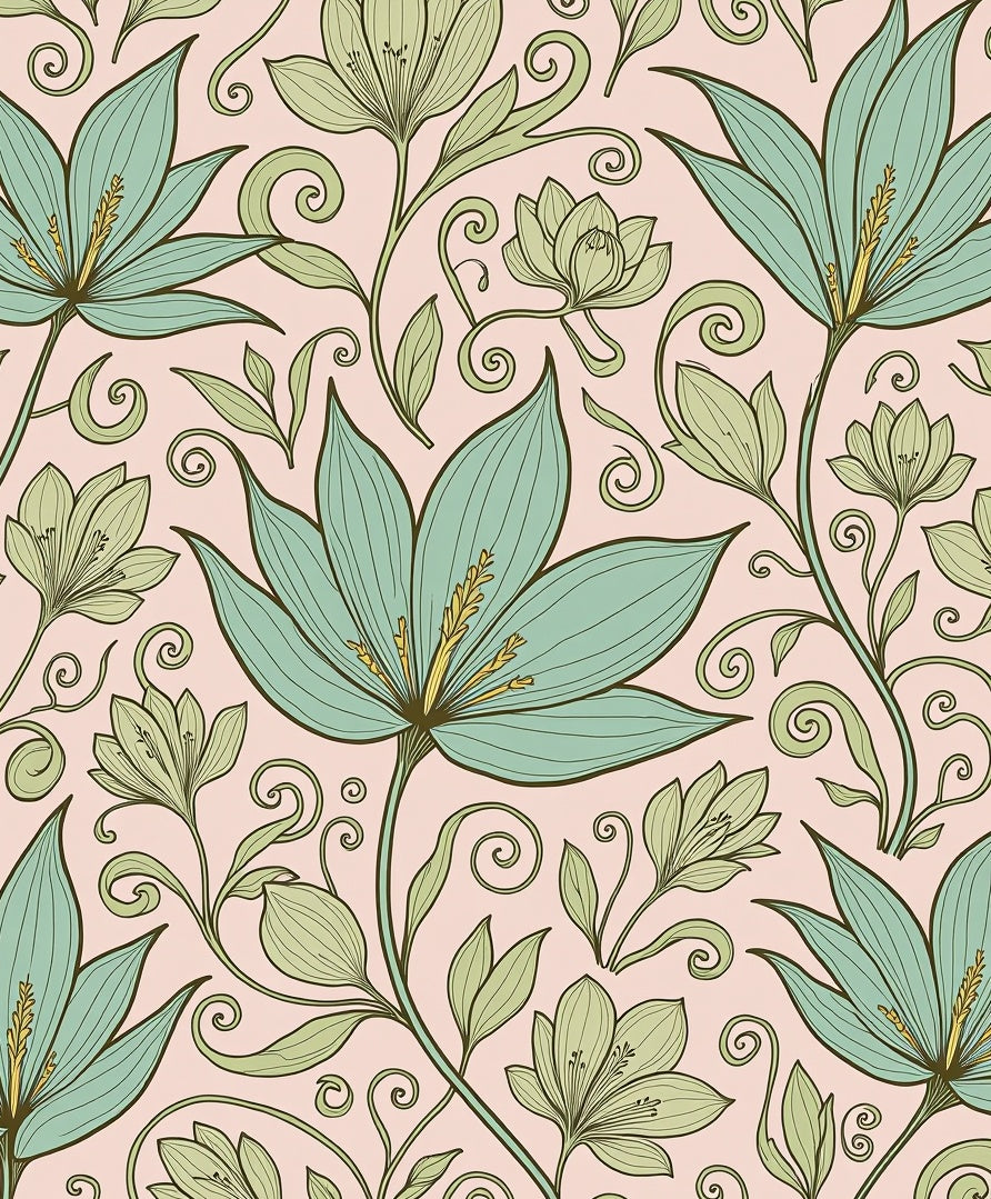 Botanical Floral Scrolls Pattern Rug