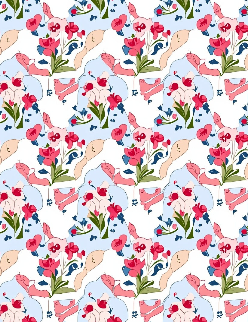 Whimsical Red Floral Abstract Pattern Rug