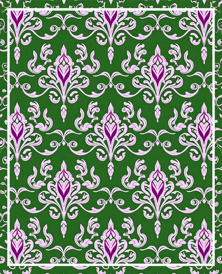 Green Damask Floral Pattern Rug