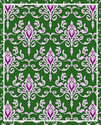 Green Damask Floral Pattern Rug