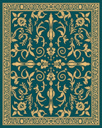 Ornate Gold Teal Damask Pattern Rug