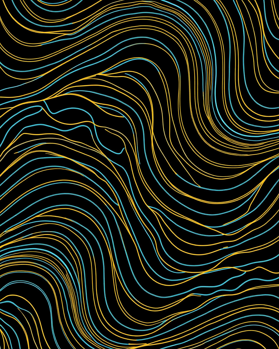Abstract Yellow Blue Wavy Lines Rug