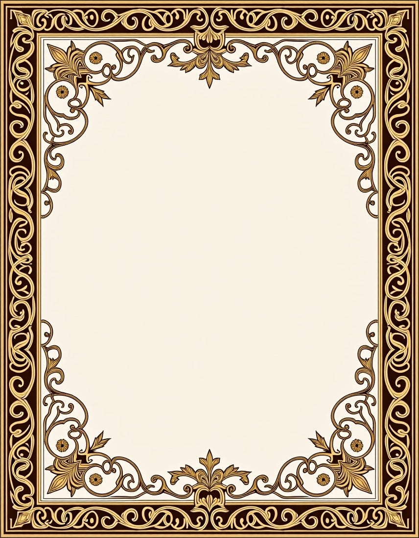Ornate Scrollwork Floral Frame Design Rug