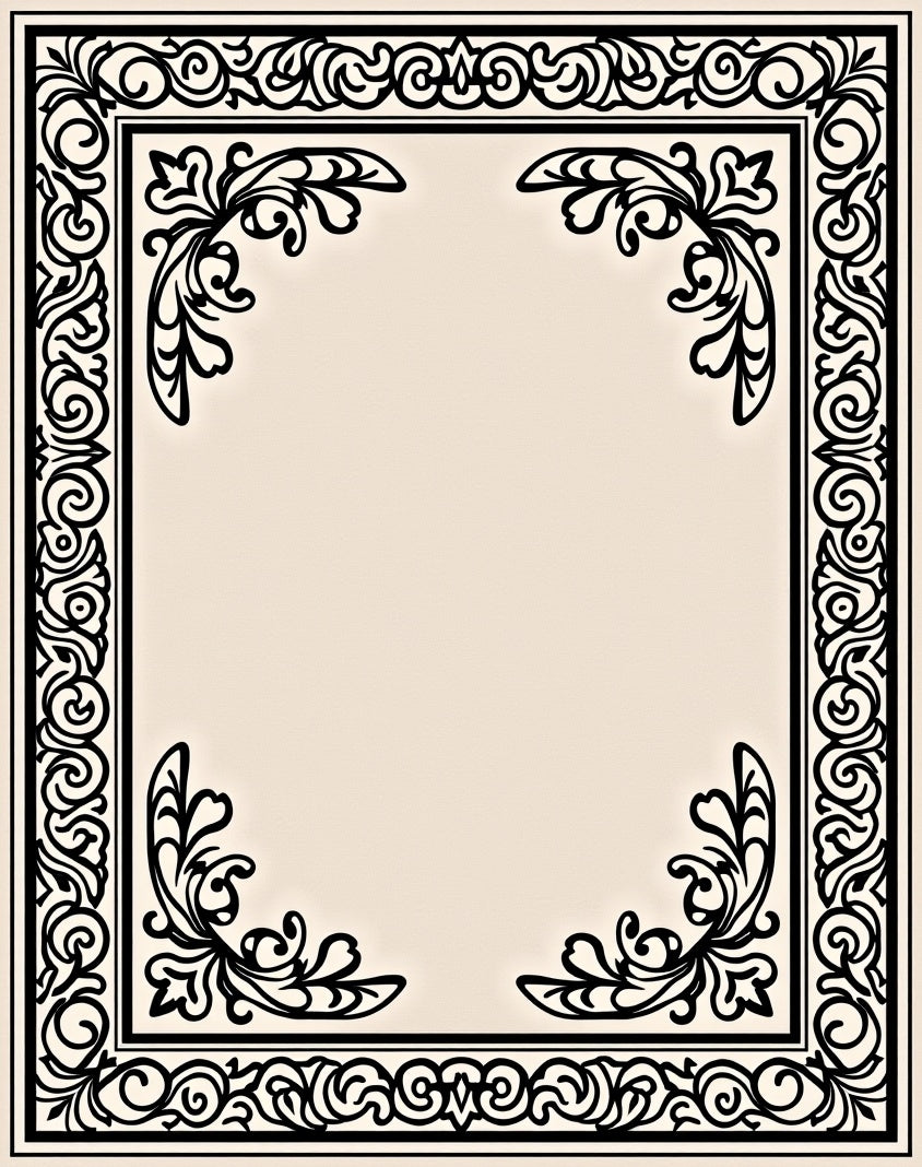 Ornate Black Floral Scrollwork Rug