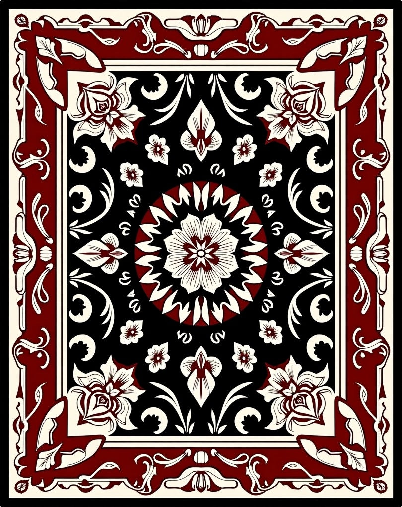 Elegant Floral And Scroll Work Rug