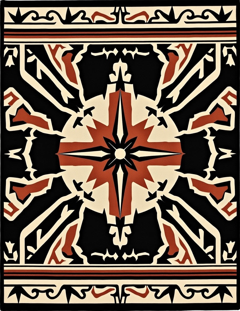 Bold Geometric Compass Star Design Rug