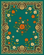 Orange and White Flower Bordered Design Rug