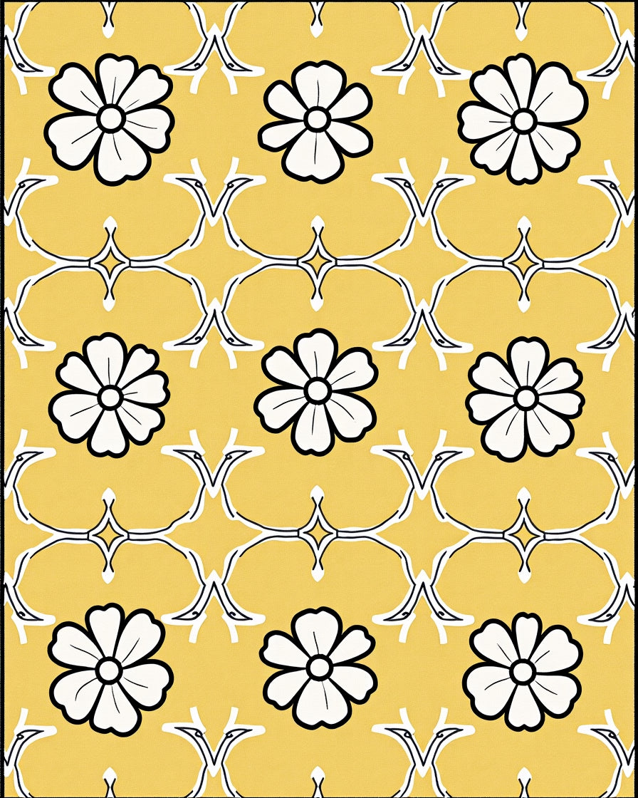 Classic Yellow Floral Silhouette Rug