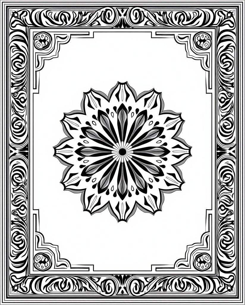 Elegant Black and White Mandala Rug