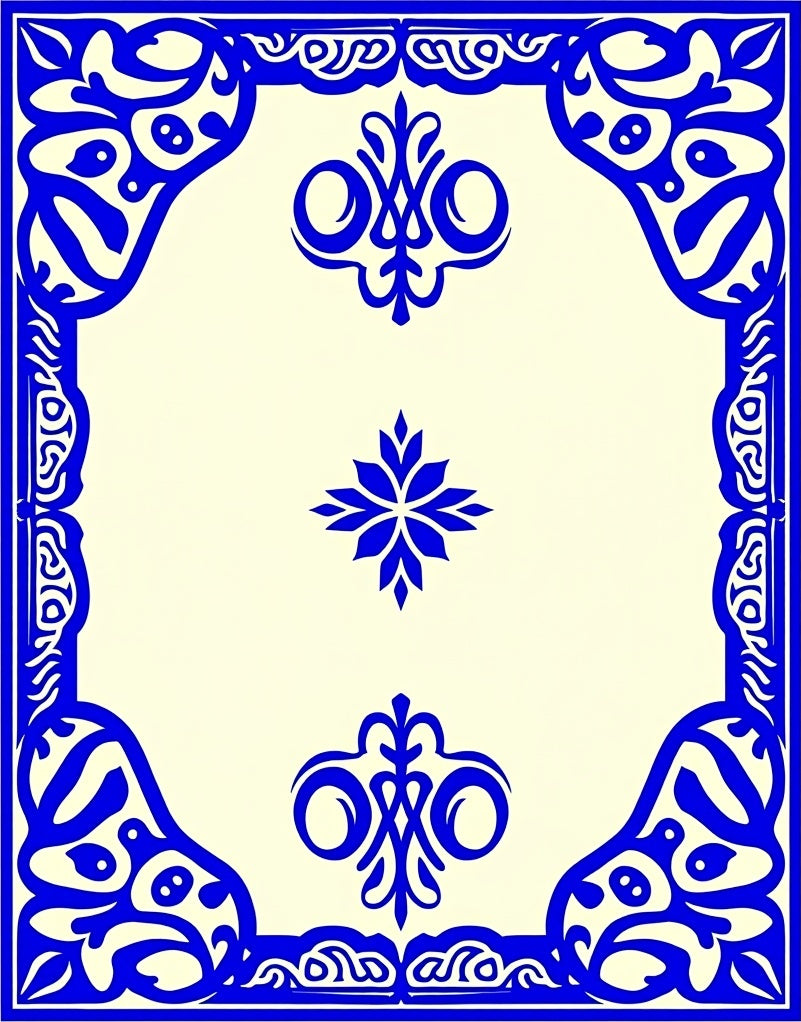 Ornate Blue Scrollwork Ivory Rug