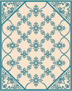 Teal Floral Medallion Patterned Rug