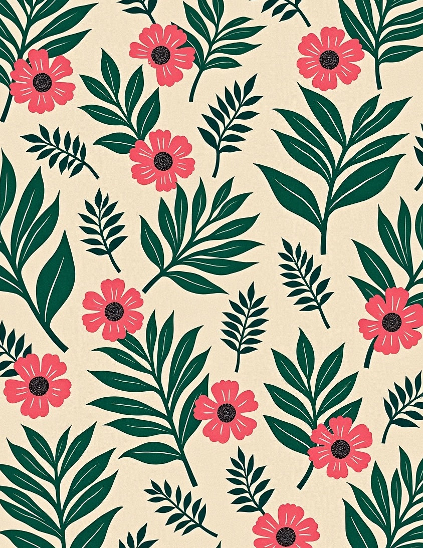 Tropical Floral Leaves Pattern Rug