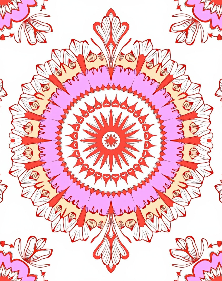 Vibrant Pink Red Floral Mandala Pattern Rug