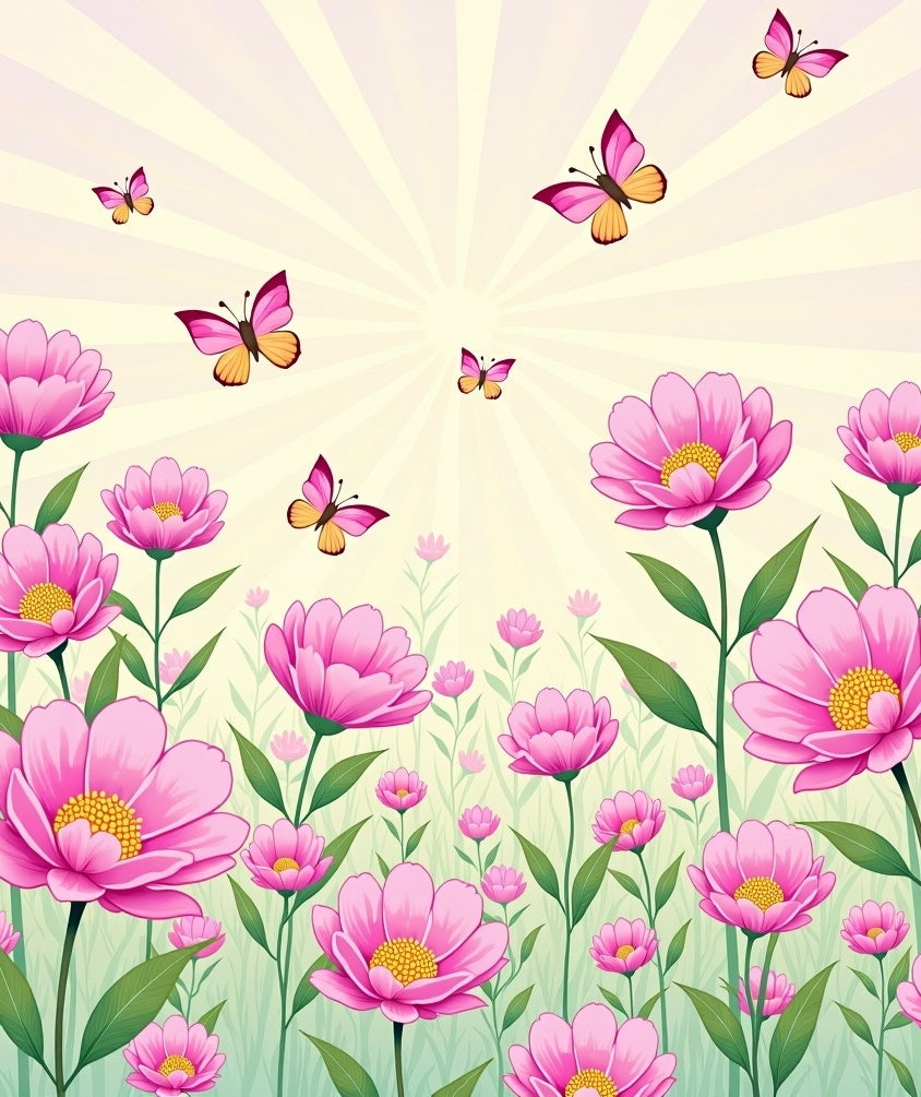 Floral Butterflies Spring Meadow Design Rug