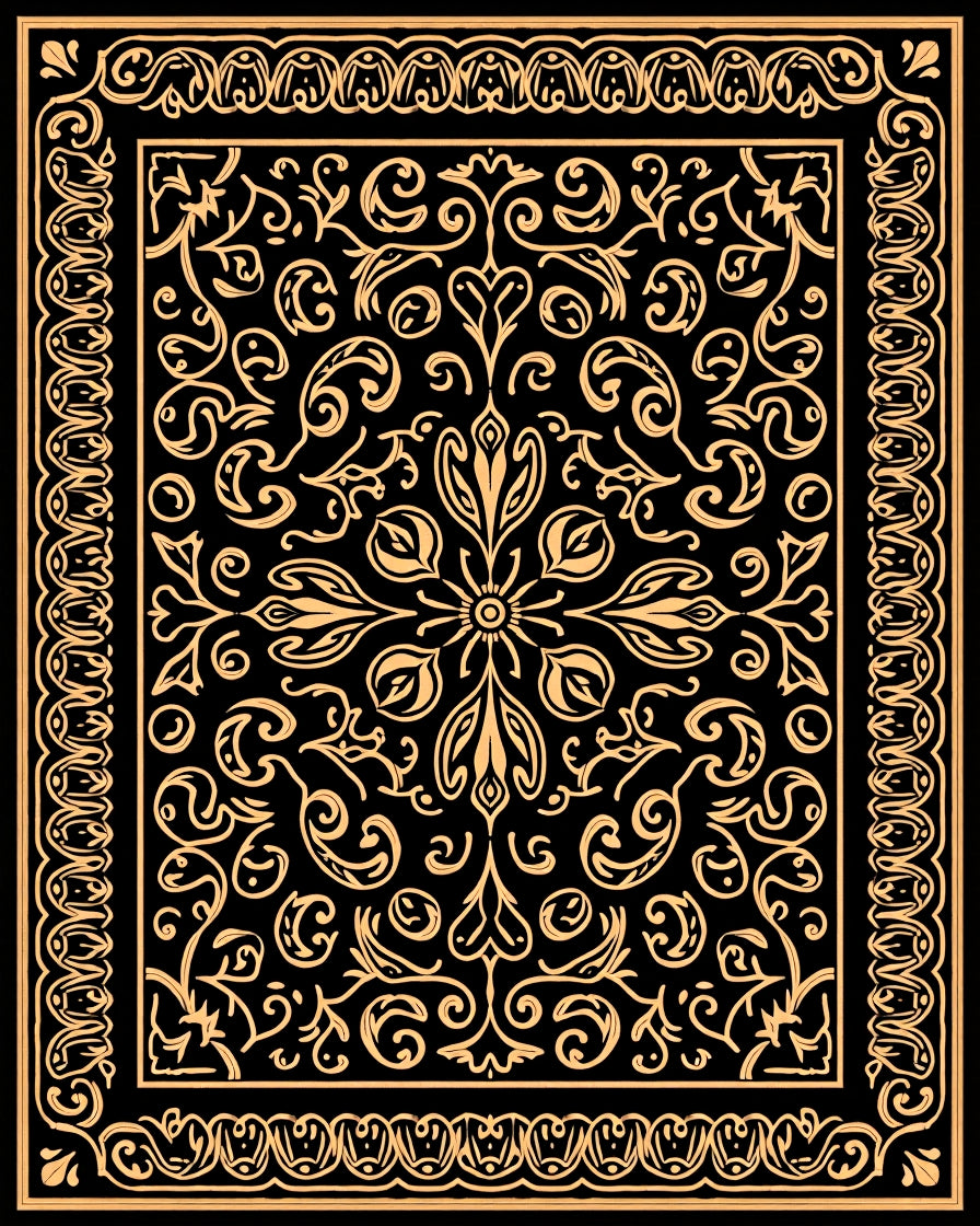 Ornate Floral Scrollwork Pattern Rug