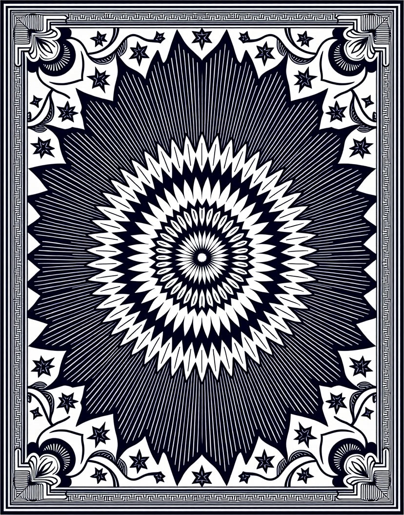 Radial Starburst Floral Pattern Rug